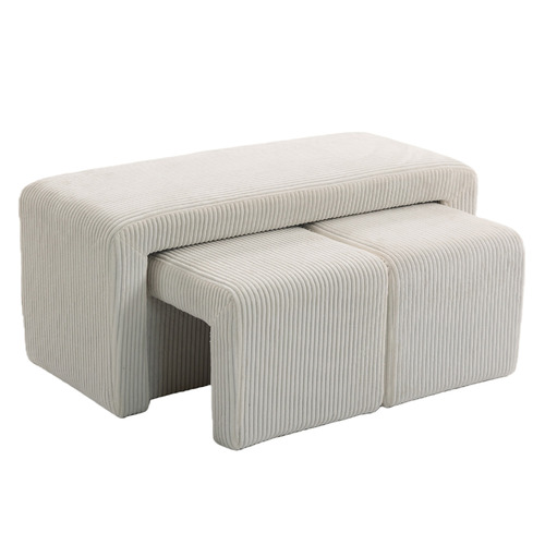 3 Piece Opher Corduroy Bench & Ottoman Set
