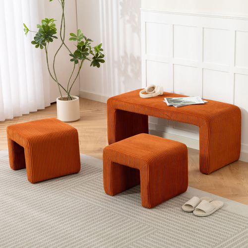 3 Piece Opher Corduroy Bench & Ottoman Set