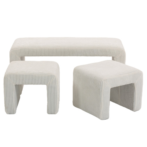 3 Piece Opher Corduroy Bench & Ottoman Set