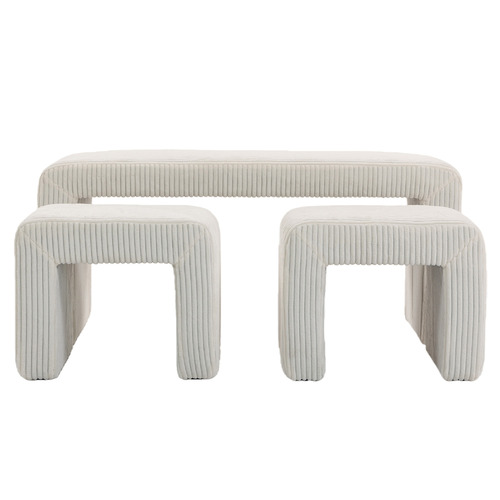 3 Piece Opher Corduroy Bench & Ottoman Set