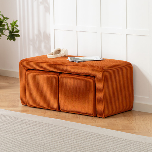 3 Piece Opher Corduroy Bench & Ottoman Set