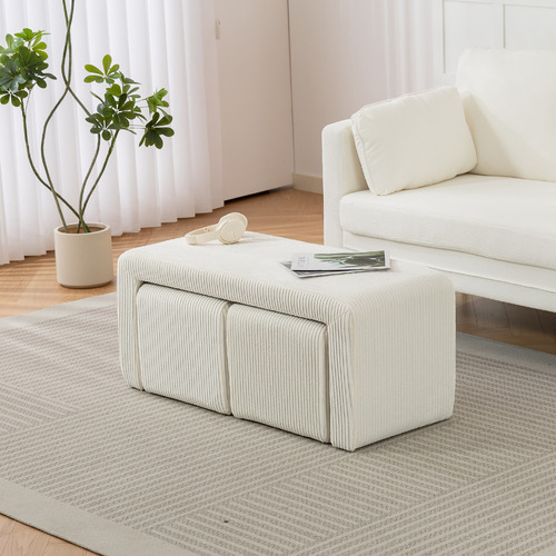 3 Piece Opher Corduroy Bench & Ottoman Set