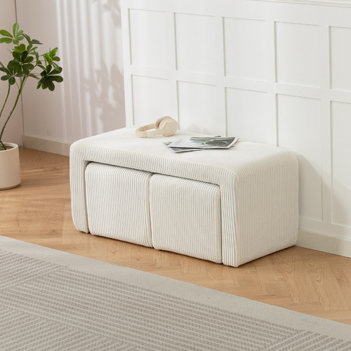 3 Piece Opher Corduroy Bench & Ottoman Set