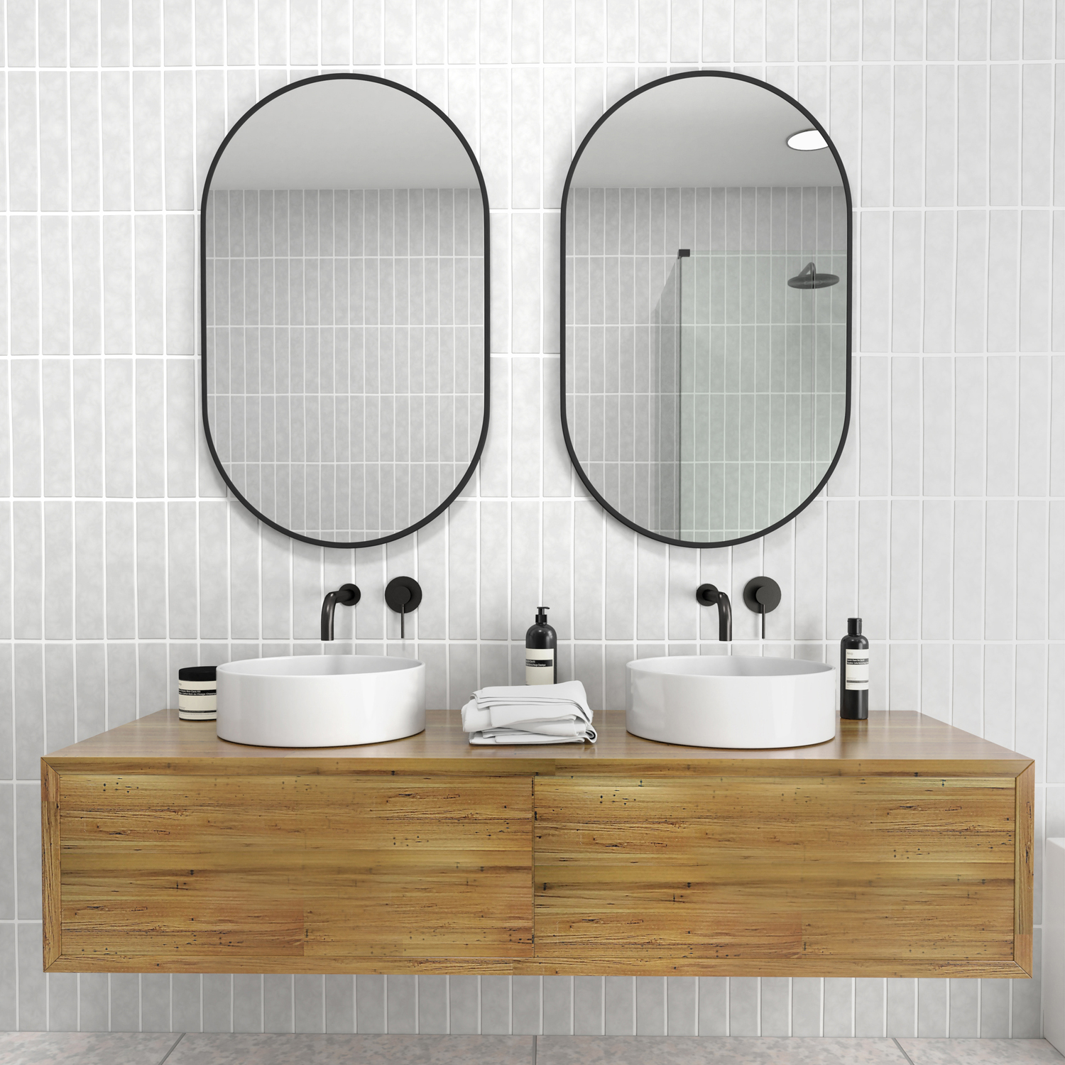 90 x 56cm Pill Shaped Stainless Steel Wall Mirror