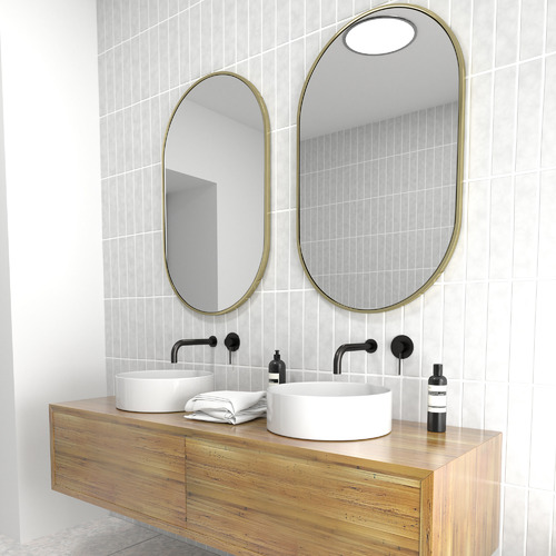 90 x 56cm Pill Shaped Stainless Steel Wall Mirror