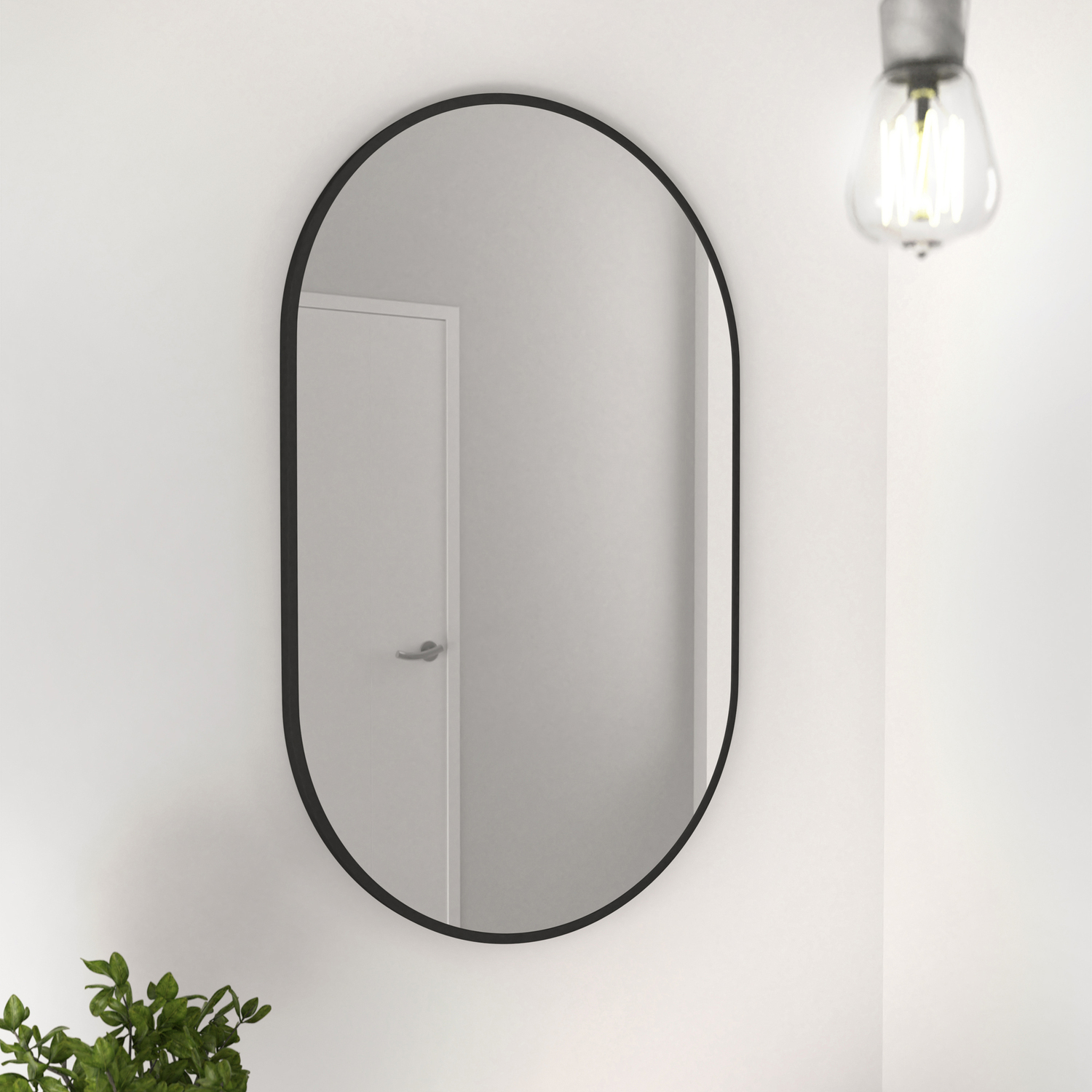 90 x 56cm Pill Shaped Stainless Steel Wall Mirror