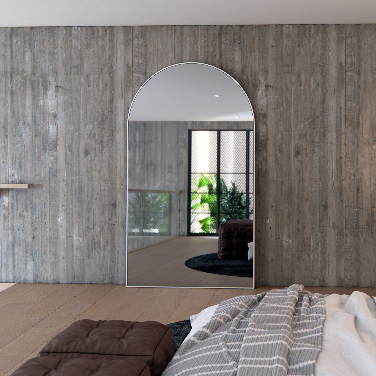 PrincipleArc Macy Arched Stainless Steel Leaner Mirror Temple & ster