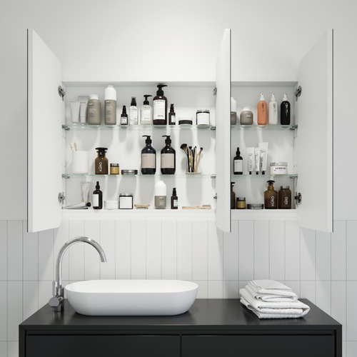 Ava 1200mm Frameless Mirrored Shaving Cabinet with Glass Shelves