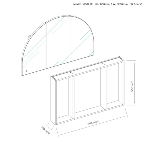 Ava 1200mm Arch Frameless Mirrored Shaving Cabinet with Glass Shelves