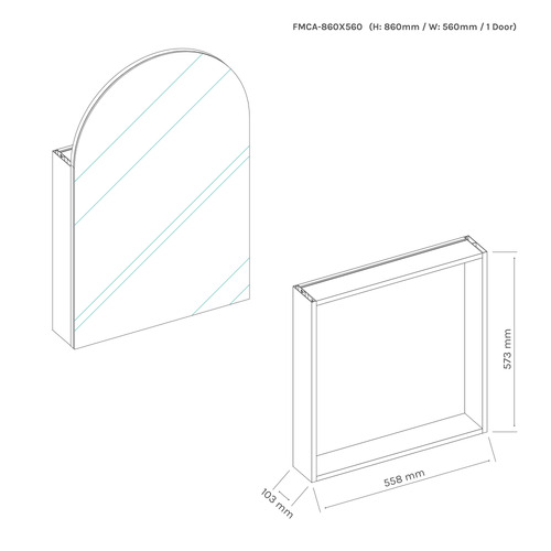 Ava 560mm Arch Frameless Mirrored Shaving Cabinet with Glass Shelf