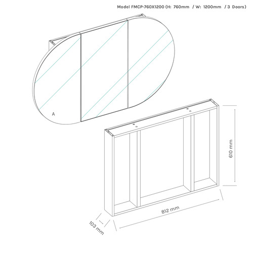 Ava 1200mm Pill Frameless Mirrored Shaving Cabinet with Glass Shelves