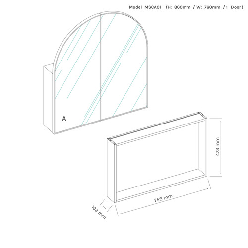 Ava 760mm Arch Mirrored Shaving Cabinet with Glass Shelves