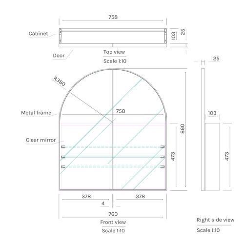 Ava 760mm Arch Mirrored Shaving Cabinet with Glass Shelves