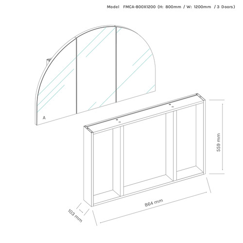 Ava 1200mm Arch Mirrored Shaving Cabinet with Glass Shelves