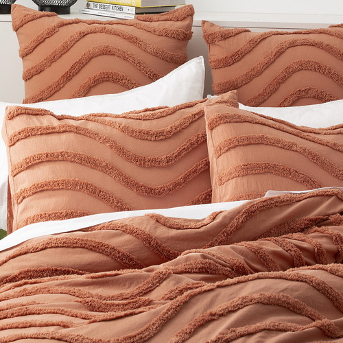 CloudLinen Rust Wave Cotton Quilt Cover Set Temple & ster
