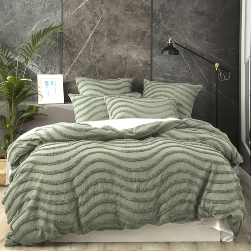 Sage Wave Vintage Washed Tufted Cotton Chenille Quilt Cover Set