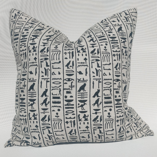 Black Hieroglyphs Pure French Linen Cushion