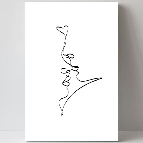 Kiss Line Stretched Canvas Wall Art