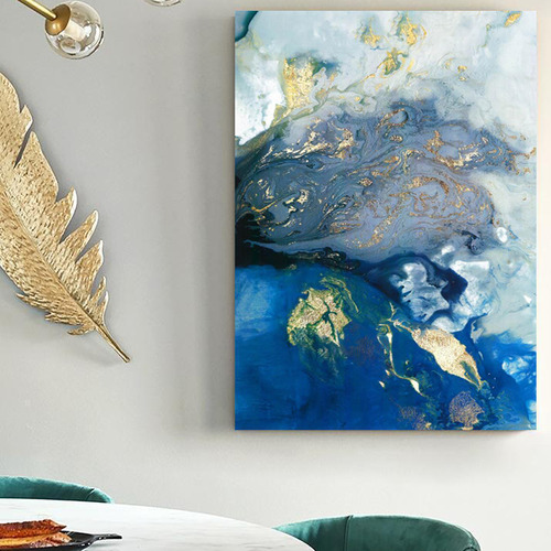 Marbled Blue & Gold II Stretched Canvas Wall Art