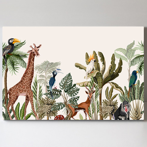 Palm, Banana & Jungle Animals Canvas Wall Art