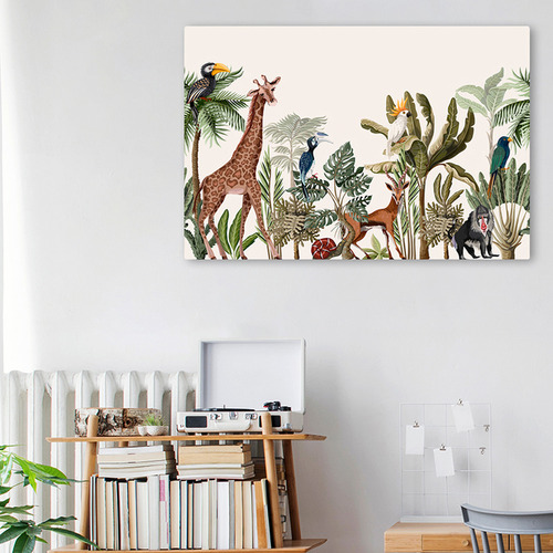 Palm, Banana & Jungle Animals Canvas Wall Art