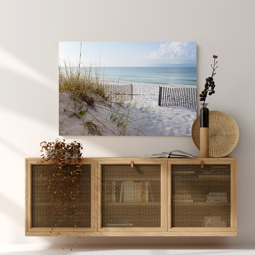 Cool Breeze By The Beach, Sand Dune, Grass & Fence Stretched Canvas Wall Art