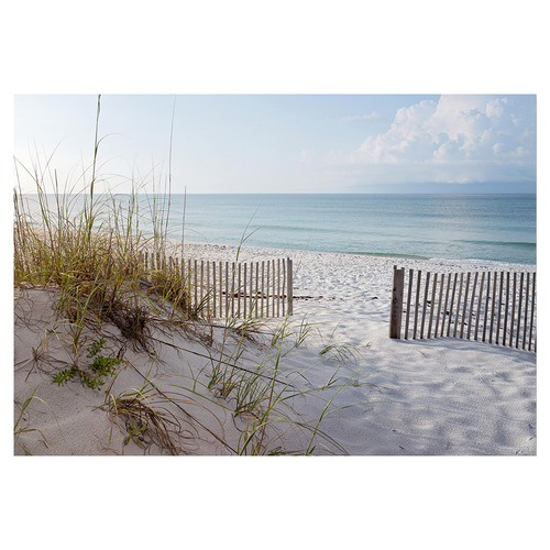 Cool Breeze By The Beach, Sand Dune, Grass & Fence Stretched Canvas Wall Art