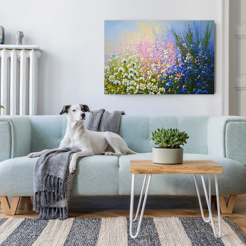 Soft Pastel Flower Bed Stretched Canvas Wall Art