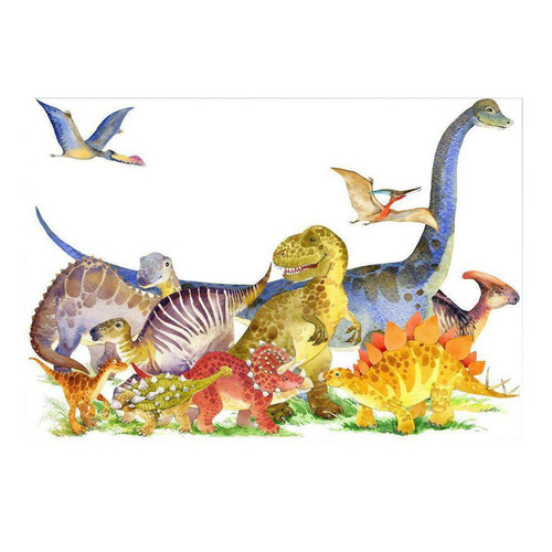 Dinosaurs Watercolour Painting Style Stretched Canvas Wall Art