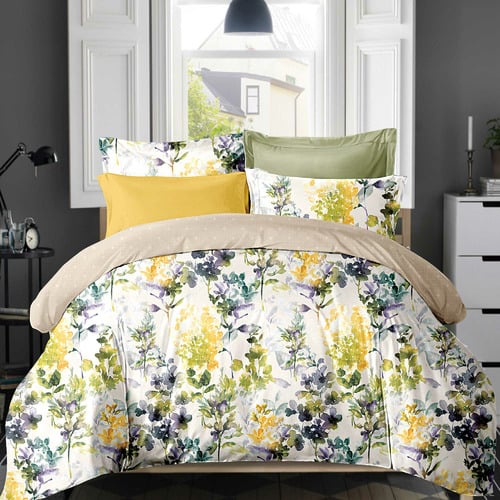 Yellow Sage Purple Fenna Leaf Quilt Cover Set