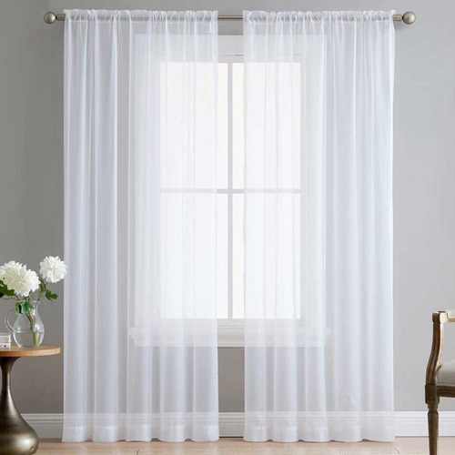 White Luxton Sheer Curtain Rod Pocket Voile Curtain