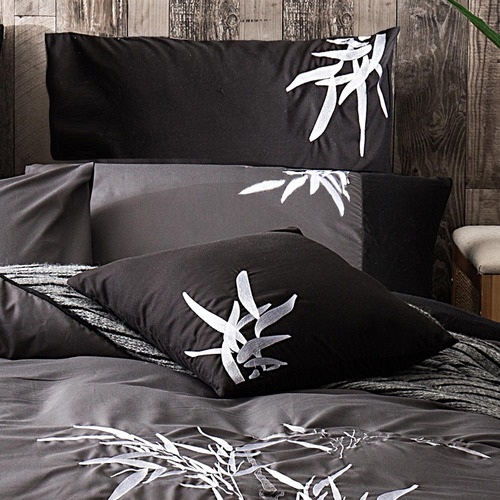 Embroidered Oriental Bamboo Microfibre Quilt Cover Set