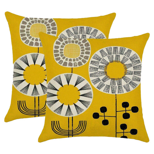 Luxton Yellow Sunflower Abstract Flower Cushion Covers Temple & ster