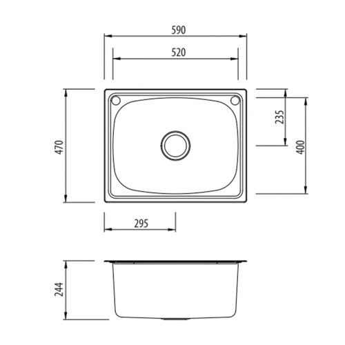 45L Laundry Tub with Rinse Bypass & Overflow