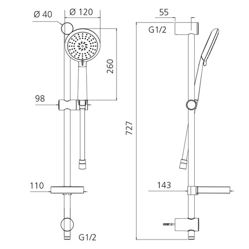 Oliveri Copenhagen Hand-Held Shower with Rail | Temple & Webster