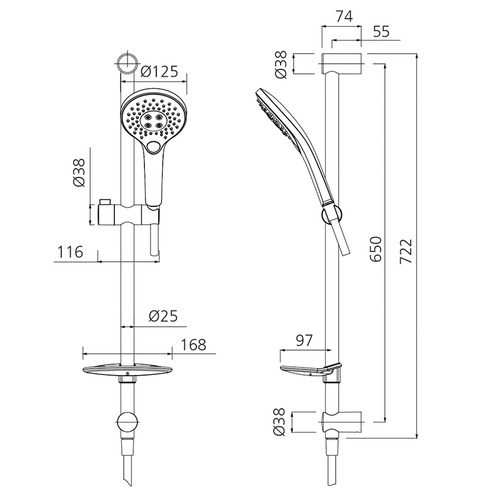 Matte Black Rome Hand-Held Shower with Rail