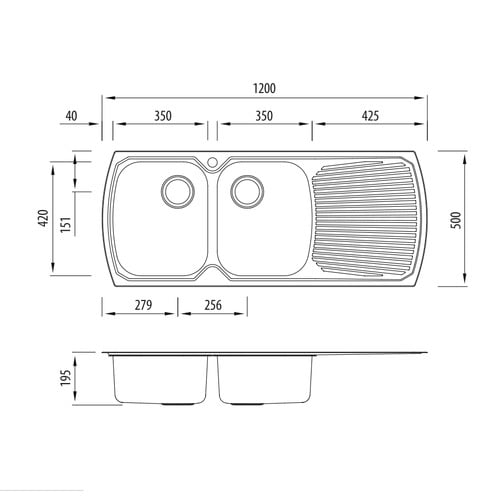 Monet Right Hand Double Topmount Kitchen Sink with Drainboard