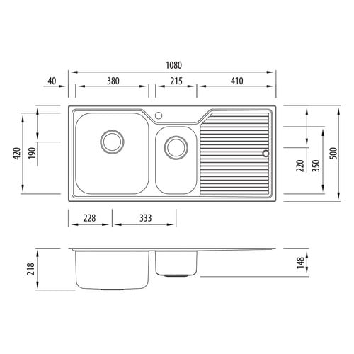 Nu-Petite Left Hand 1.5 Topmount Sink with Drainboard