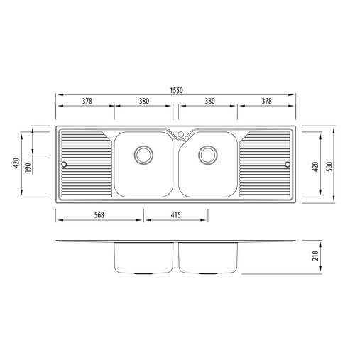 Nu-Petite Double Topmount Kitchen Sink with Double Drainboard