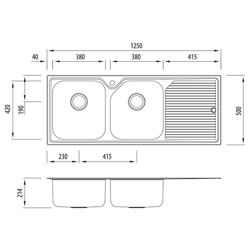 Nu-Petite Left Hand Double Topmount Kitchen Sink with Drainboard