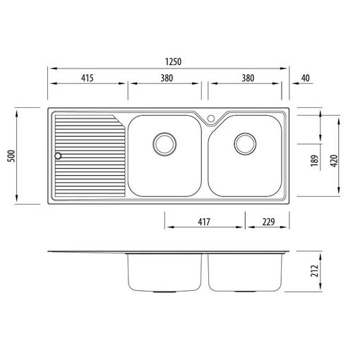 Nu-Petite Right Hand Double Topmount Kitchen Sink with Drainboard