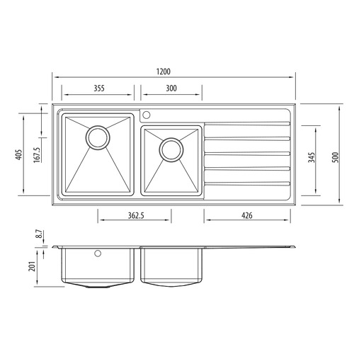 Apollo Left Hand 1.75 Kitchen Sink with Drainboard