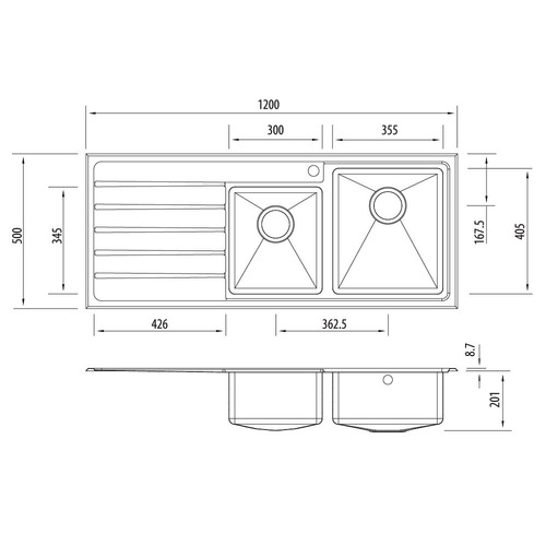 Apollo Right Hand 1.75 Kitchen Sink with Drainboard