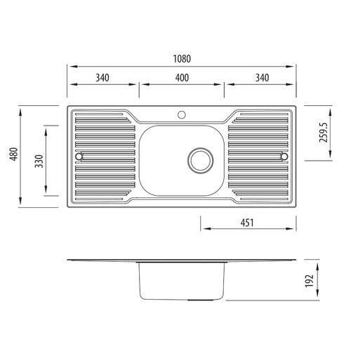 Diaz Single Kitchen Sink with Double Drainboard