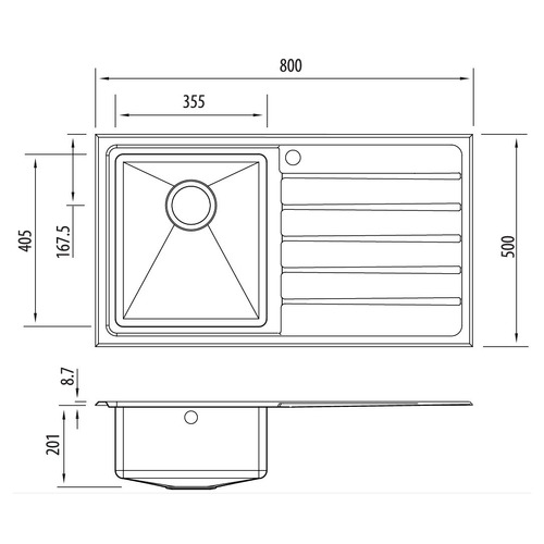 Apollo Left Hand Single Kitchen Sink with Drainboard