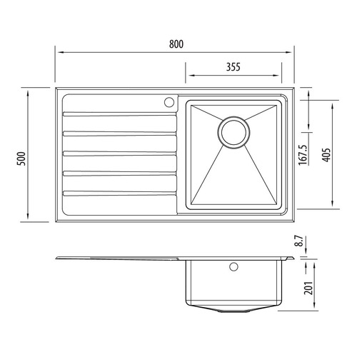Apollo Right Hand Single Kitchen Sink with Drainboard