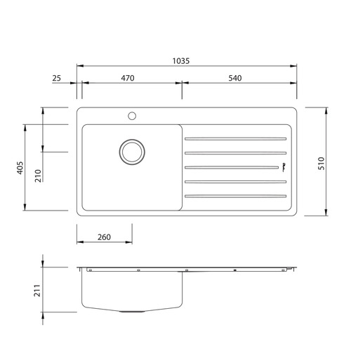Sonetto Left Hand Single Topmount Kitchen Sink with Drainboard