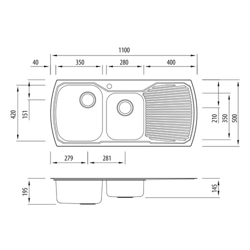 Monet Left Hand 1.75 Topmount Kitchen Sink with Drainboard