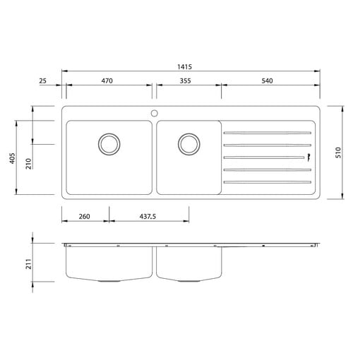 Sonetto Left Hand 1.75 Topmount Kitchen Sink with Drainboard