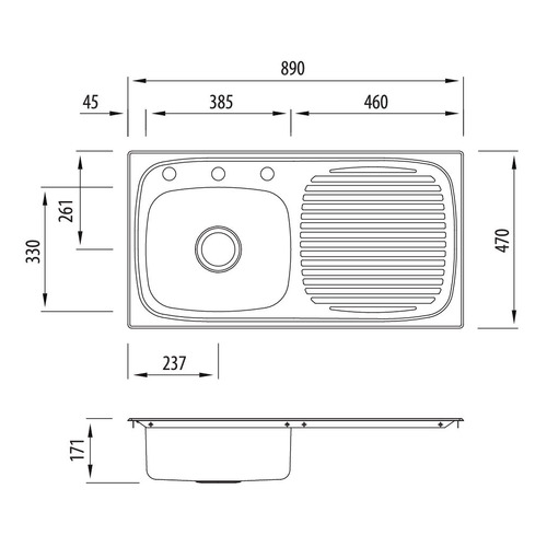 Ultraform Left Hand Single Kitchen Sink with Drainboard